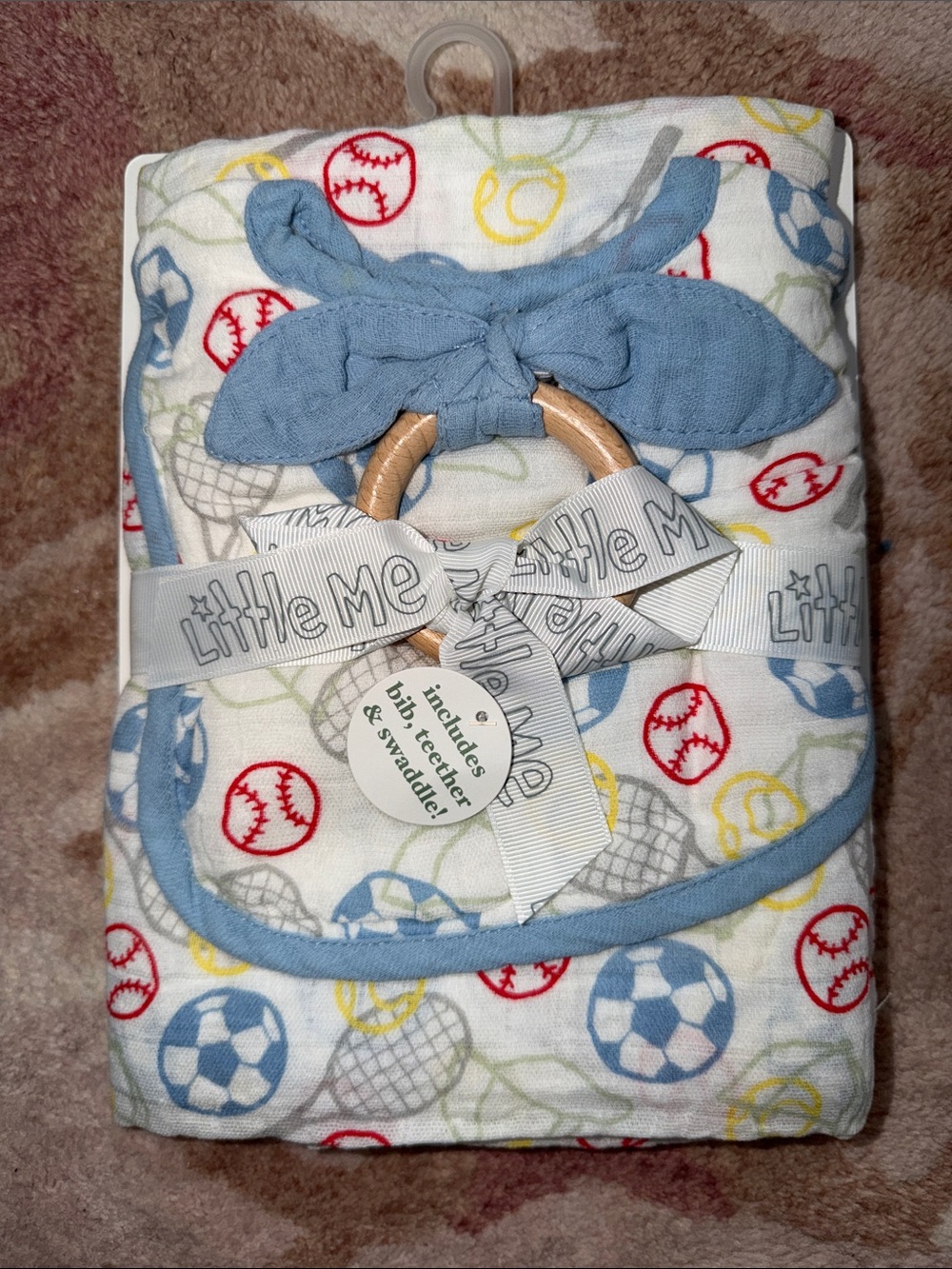 NEW Little Me Sports Print 3-Piece Muslin Gift Set